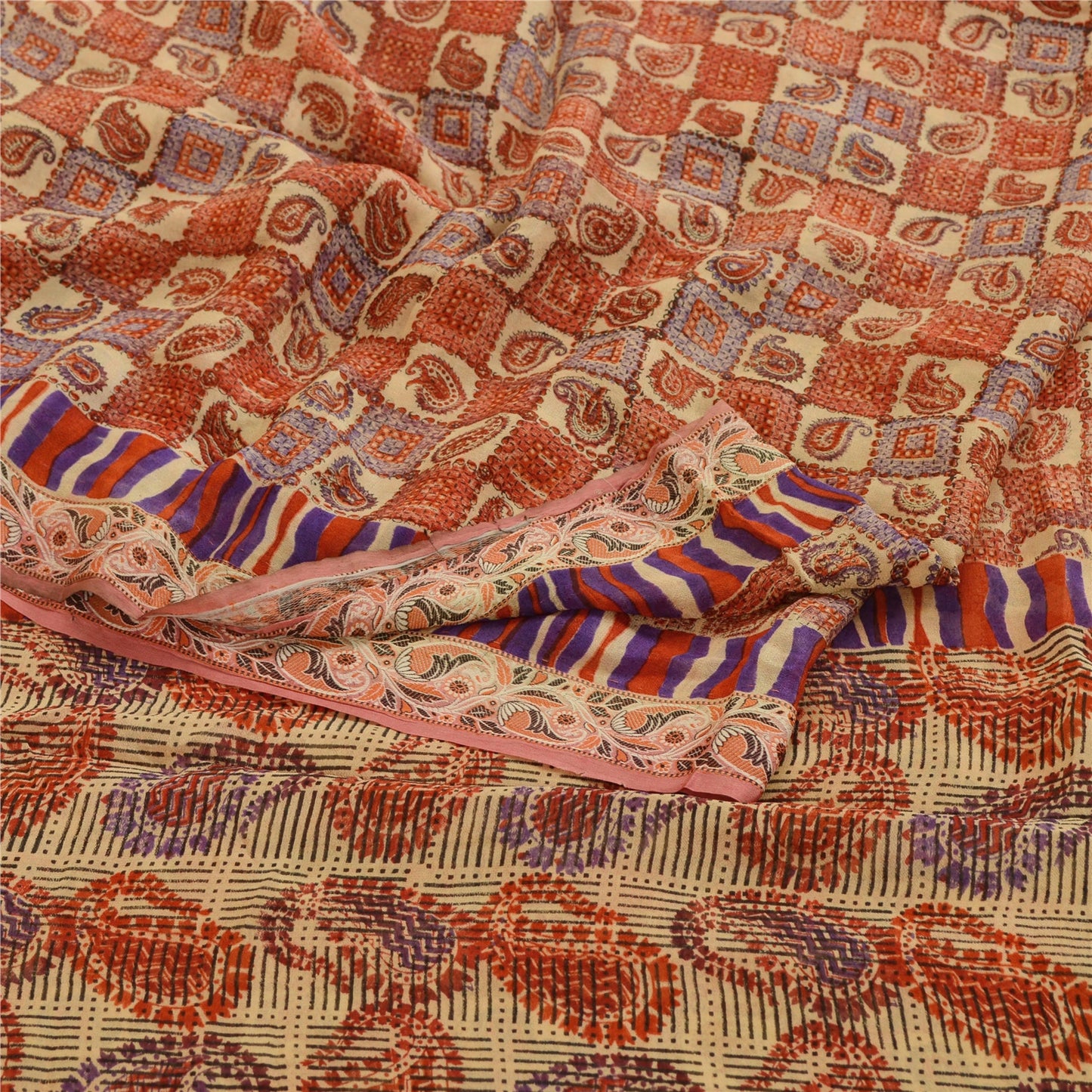 Sanskriti Vintage Red Sarees Pure Georgette Silk Printed Sari Soft Craft Sustainable Fabric