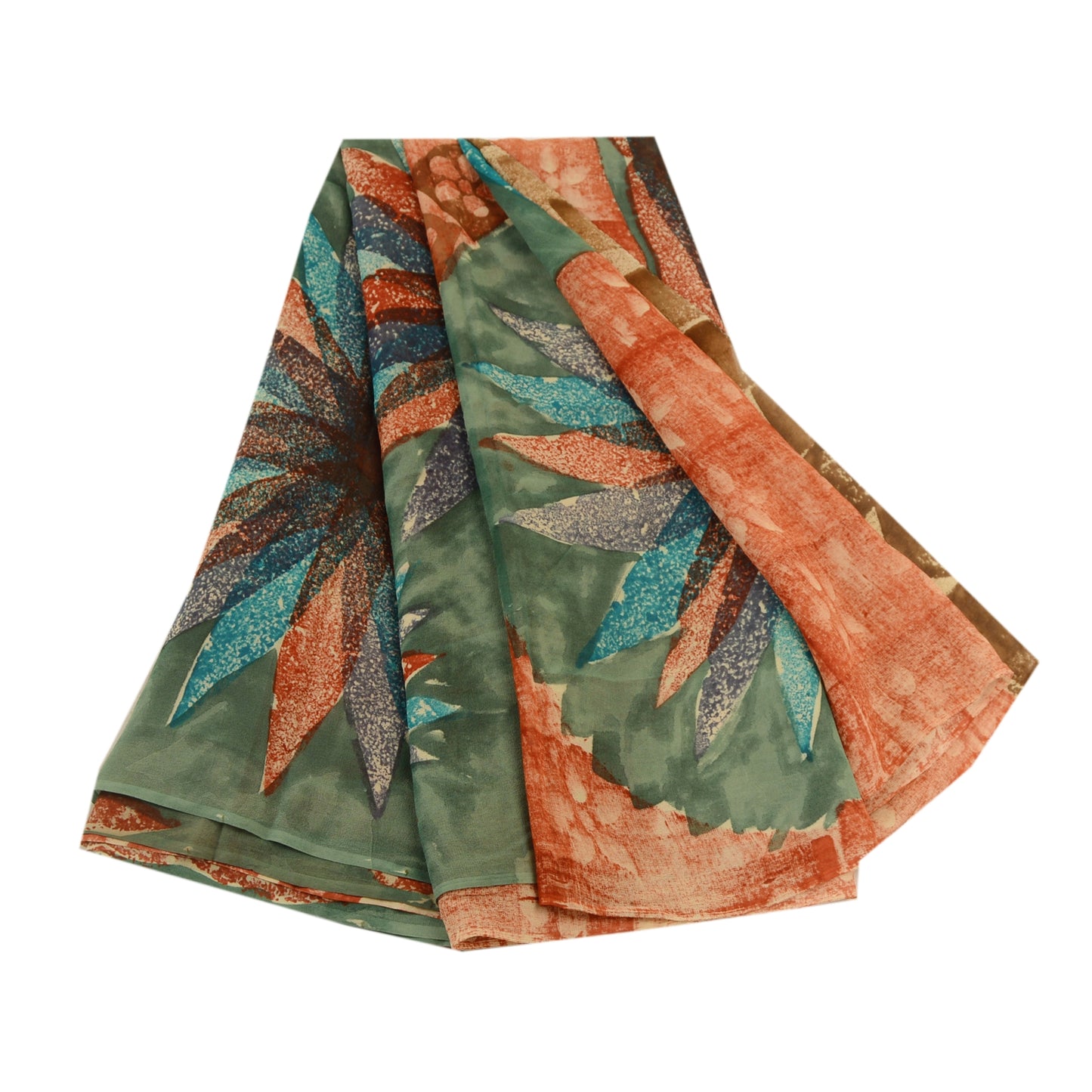 Sanskriti Vintage Red Sarees Pure Georgette Silk Printed Sari 5yd Craft Sustainable Fabric