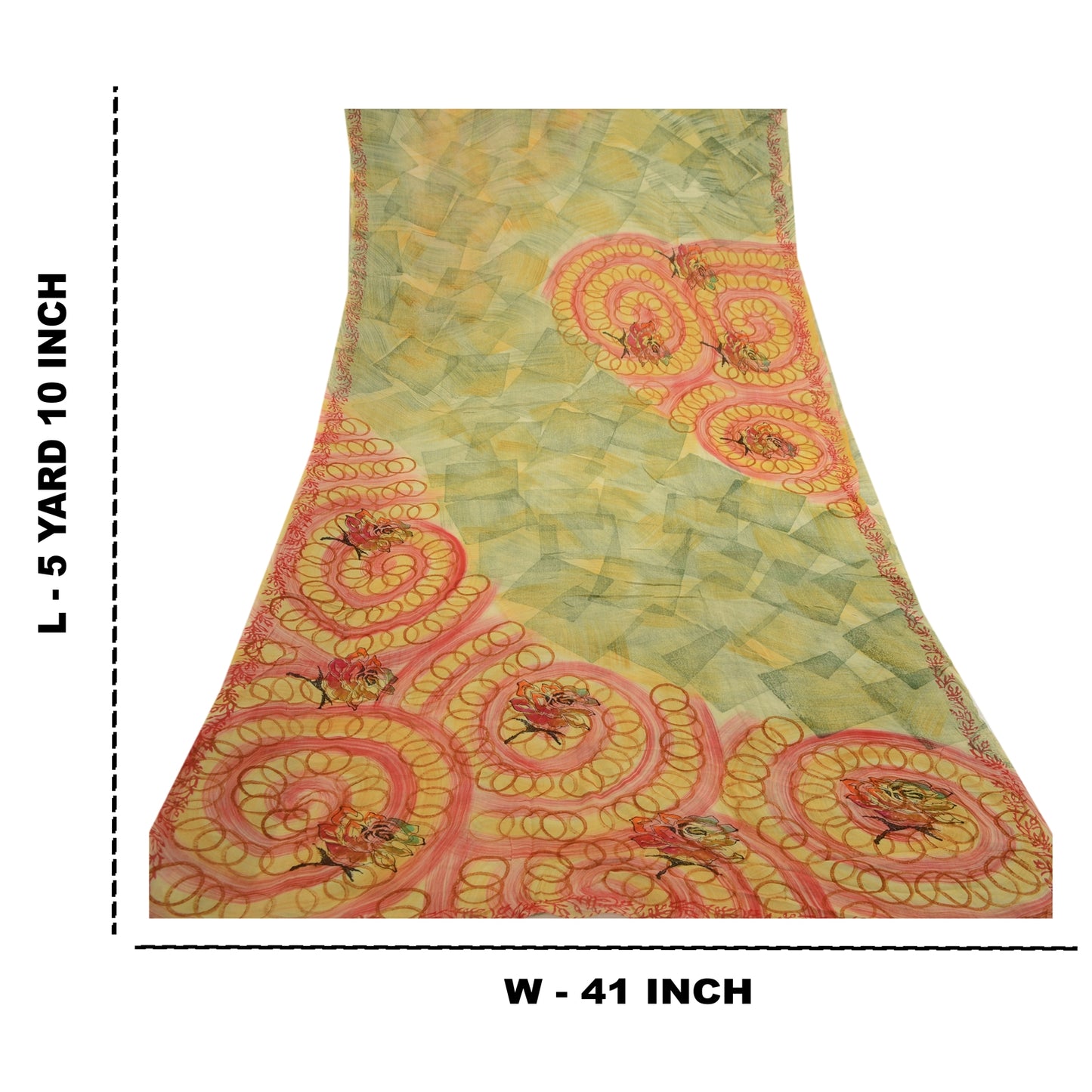 Sanskriti Vintage Green Sarees Pure Georgette Silk Printed Sari 5yd Craft Sustainable Fabric