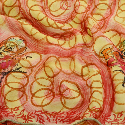 Sanskriti Vintage Green Sarees Pure Georgette Silk Printed Sari 5yd Craft Sustainable Fabric