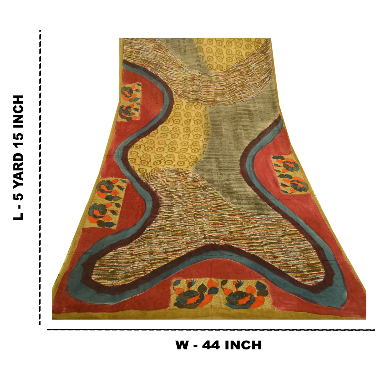 Sanskriti Vintage Green Sarees Pure Georgette Silk Printed Sari 5yd Craft Sustainable Fabric