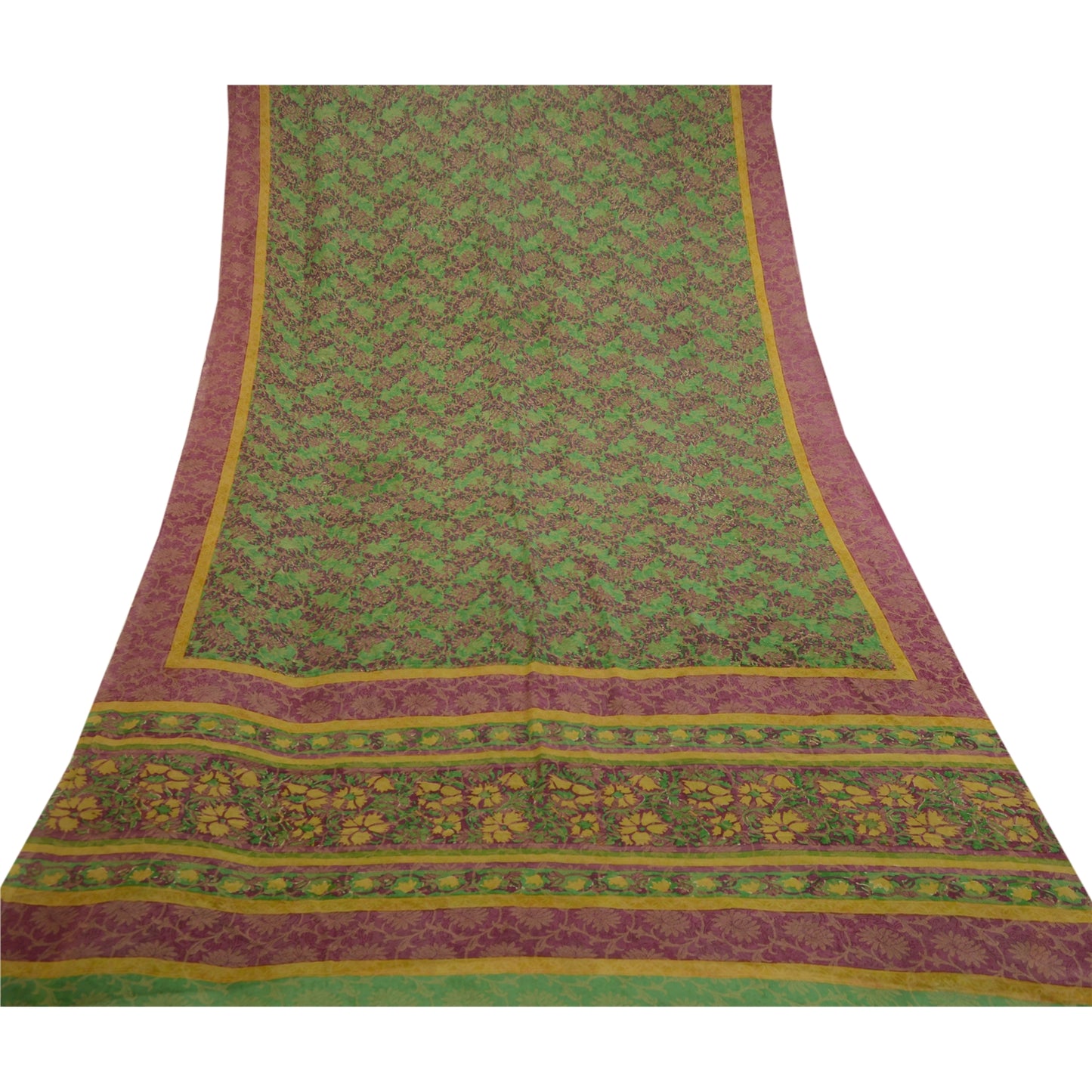 Sanskriti Vintage Green Sarees Pure Georgette Silk Printed Sari 5yd Craft Sustainable Fabric