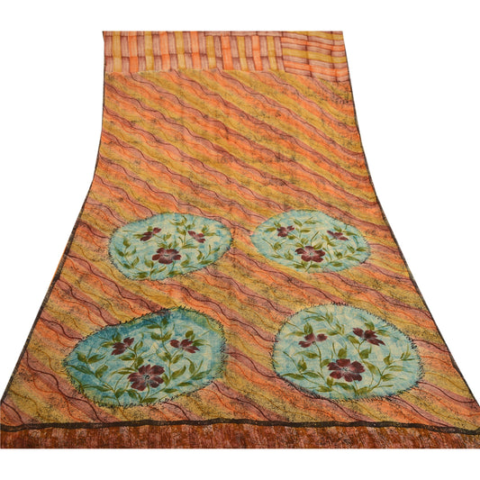 Sanskriti Vintage Sarees 100% Pure Georgette Silk Printed Sari 5 YD Craft Sustainable Fabric