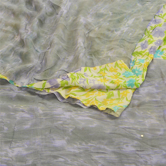 Sanskriti Vintage Green Sarees Pure Georgette Silk Printed Sari 5yd Craft Sustainable Fabric