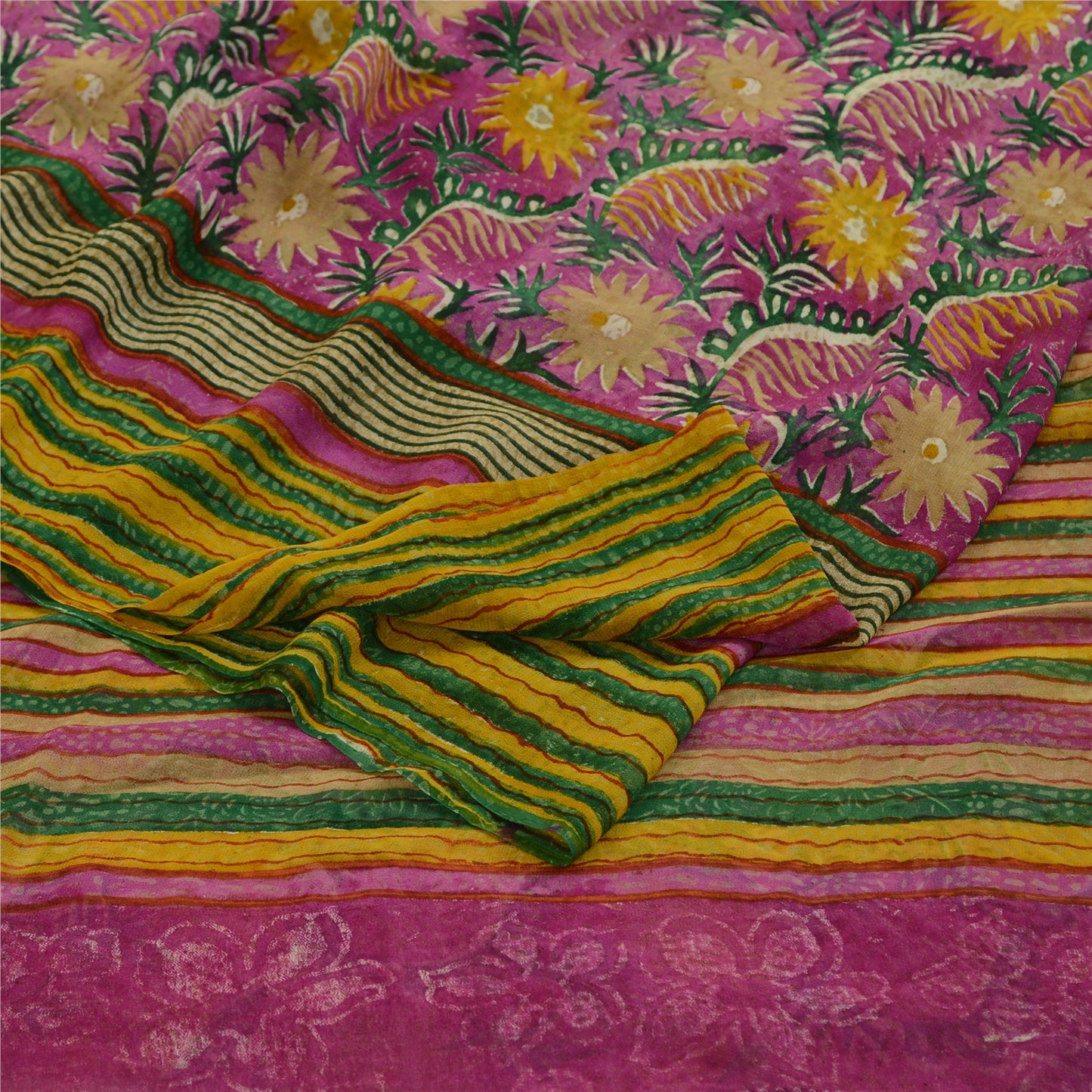 Sanskriti Vintage Purple Sarees Pure Georgette Silk Printed Sari Craft Sustainable Fabric