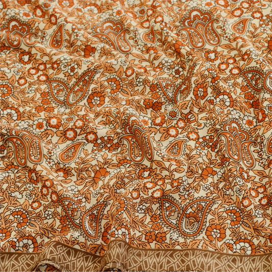 Sanskriti Vintage Orange Indian Printed Sarees Georgette Sari Soft Craft Sustainable Fabric