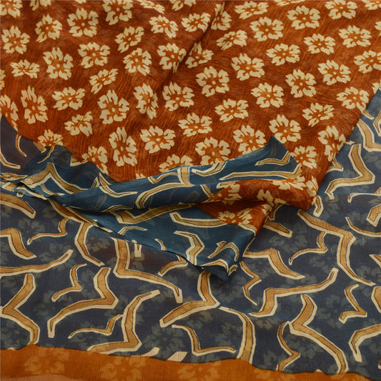 Sanskriti Vintage Indiske Sarier Ren Georgette Silke Trykt Sari Håndværk Bæredygtigt Stoff
