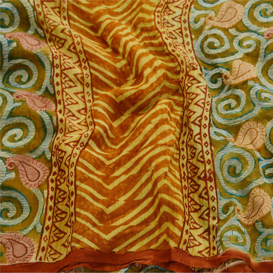 Sanskriti Vintage Green Sarees Pure Georgette Silk Printed Sari Craft Sustainable Fabric