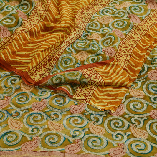 Sanskriti Vintage Grønne Sarier Ren Georgette Silke Trykt Sari Håndværk Bæredygtigt Stoff