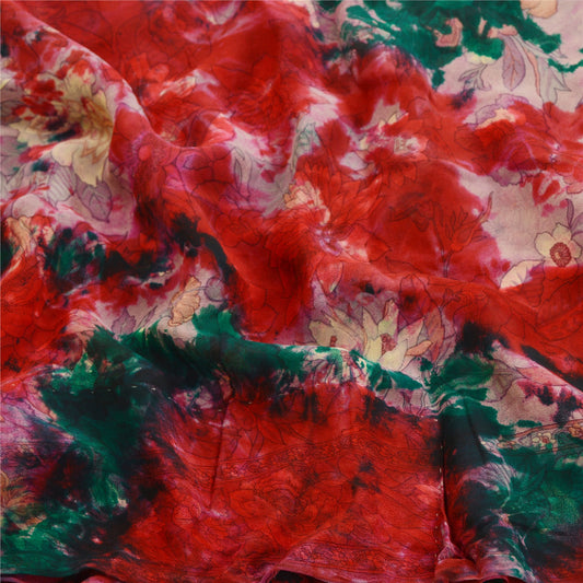 Sanskriti Vintage Green Tie-Dye Sarees Pure Georgette Silk Sari 5yd Craft Sustainable Fabric