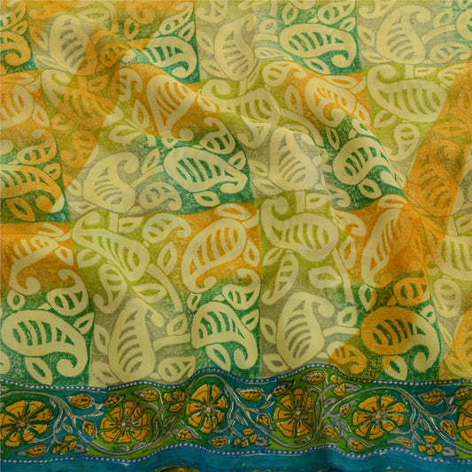 Sanskriti Vintage Green Sarees Pure Georgette Silk Sari 5yd Floral Craft Sustainable Fabric