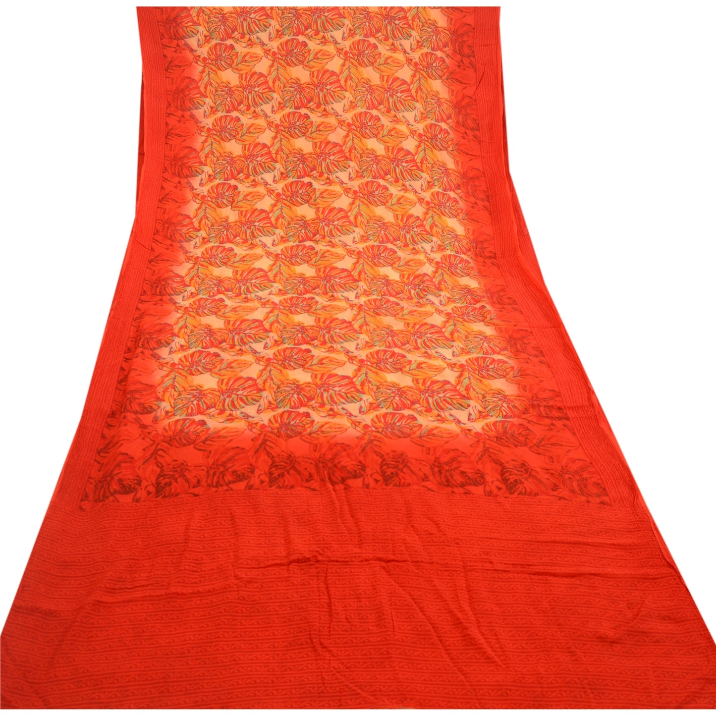 Sanskriti Vintage Red Sarees Indian Blend Georgette Printed Sari Craft Sustainable Fabric
