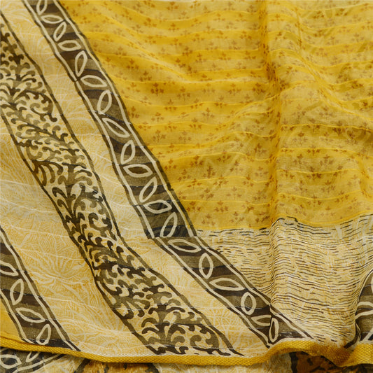Sanskriti Vintage Mustard Sarees Pure Georgette Silk Printed Sari Craft Sustainable Fabric