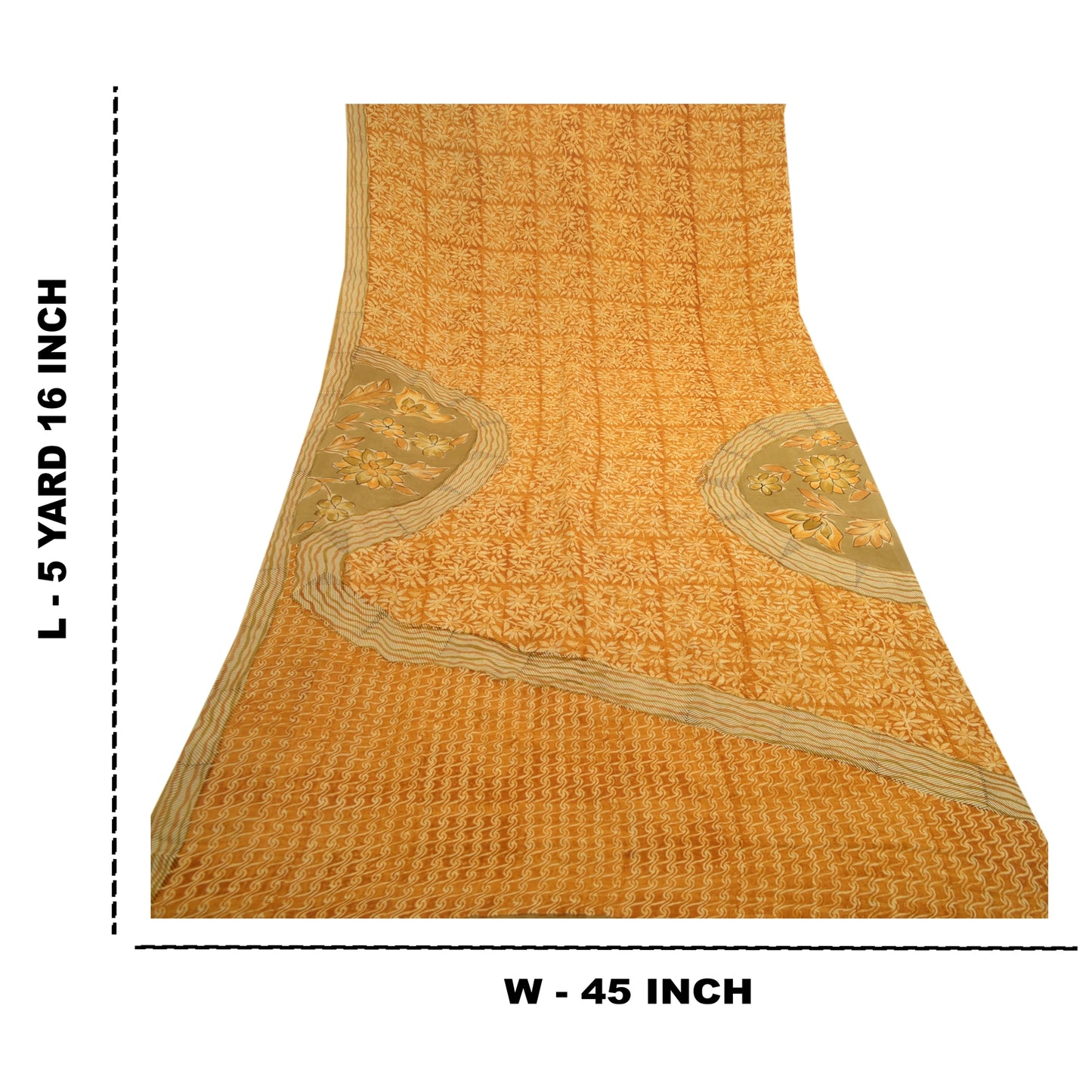 Sanskriti Vintage Mustard Printed Sarees Pure Georgette Silk Sari Craft Sustainable Fabric
