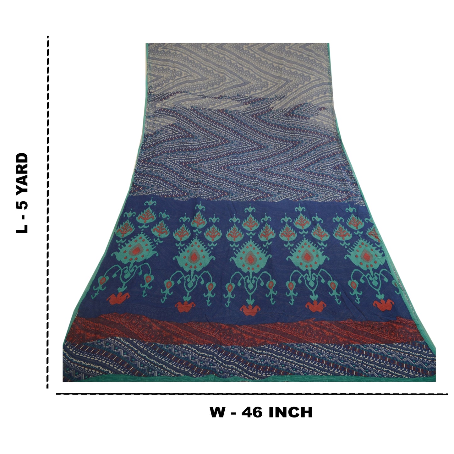 Sanskriti Vintage Blue Sarees Pure Georgette Silk Printed Sari 5yd Craft Sustainable Fabric