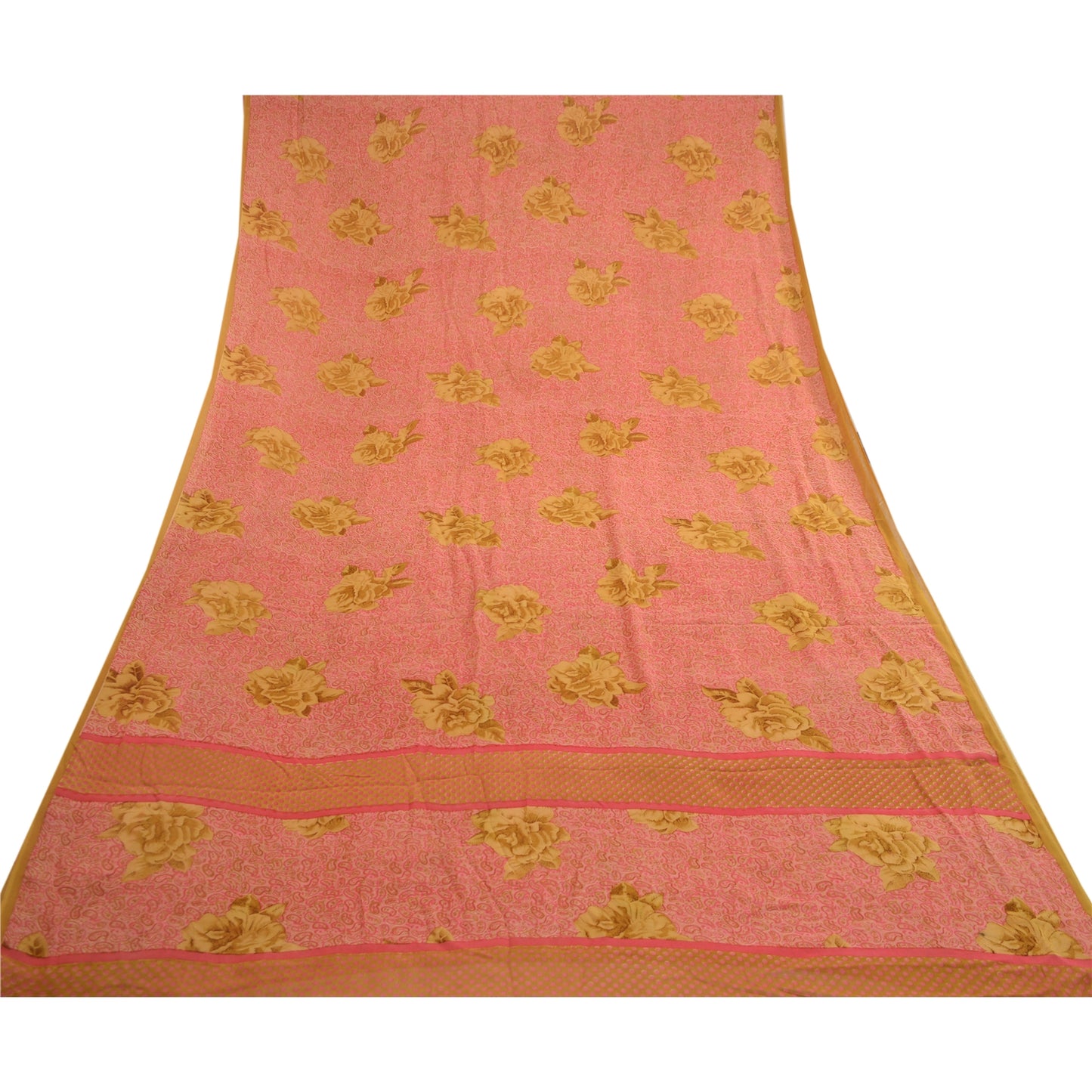 Sanskriti Vintage Pink Sarees Pure Georgette Silk Printed Sari Soft Craft Sustainable Fabric