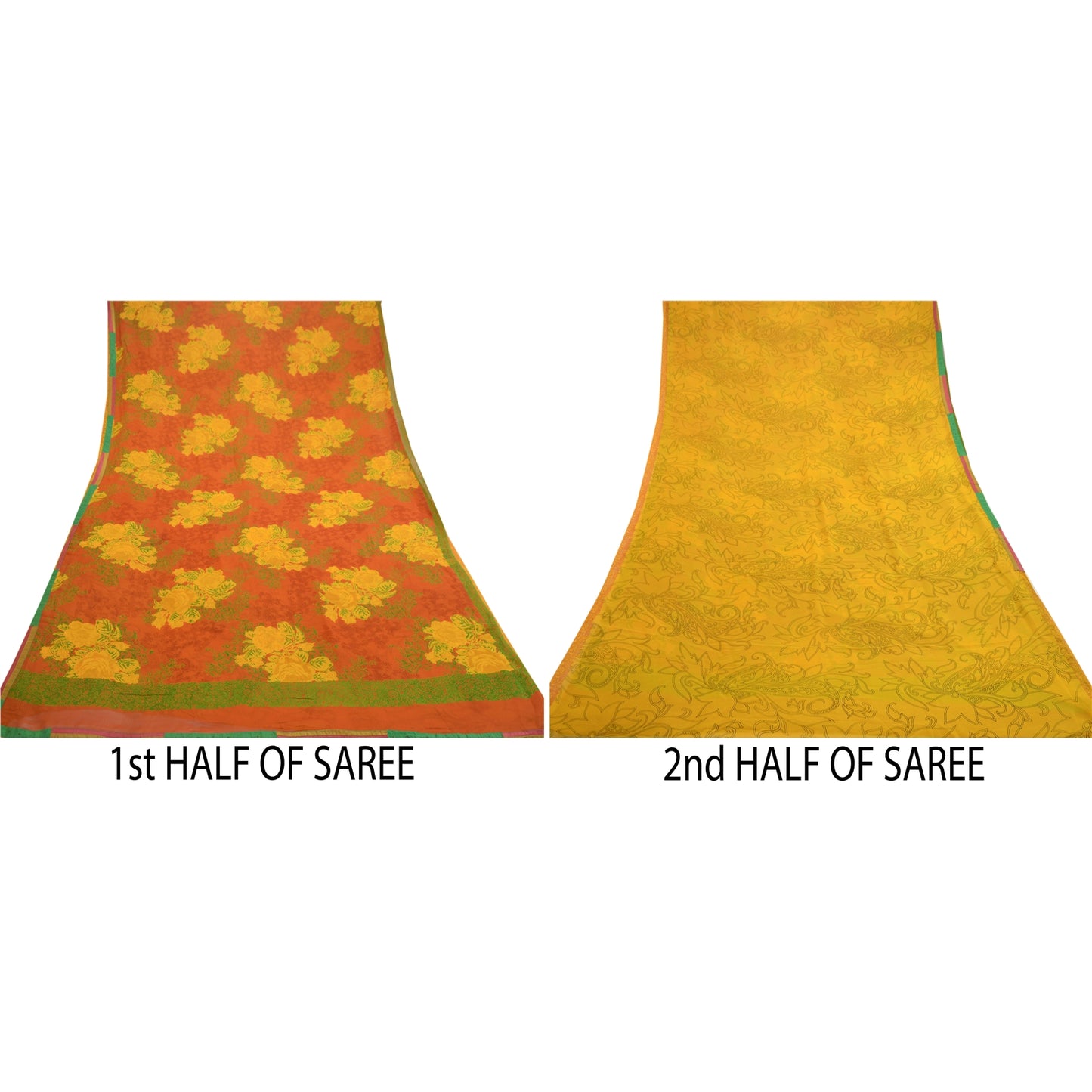 Sanskriti Vintage Yellow Sarees Pure Georgette Silk Printed Sari Craft Sustainable Fabric