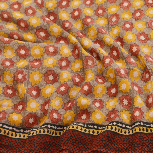 Sanskriti Vintage Dark Red Sarees Pure Georgette Silk Printed Sari Craft Sustainable Fabric