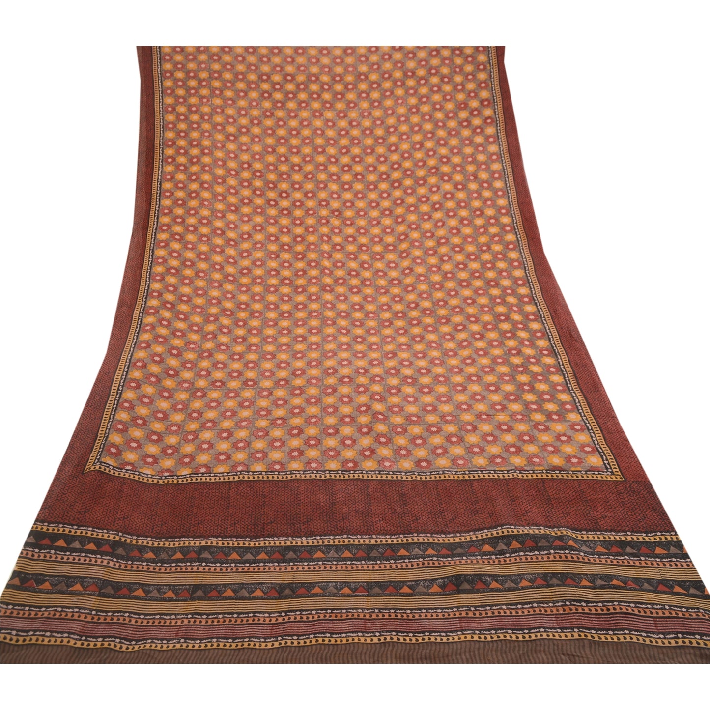 Sanskriti Vintage Dark Red Sarees Pure Georgette Silk Printed Sari Craft Sustainable Fabric