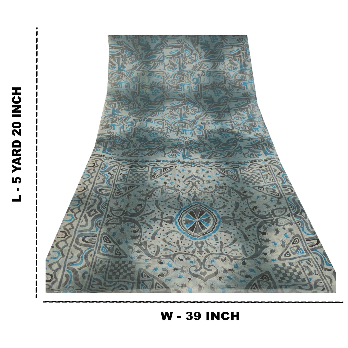 Sanskriti Vintage Gray Sarees Poly Chiffon Printed Sari 5yd Floral Craft Sustainable Fabric