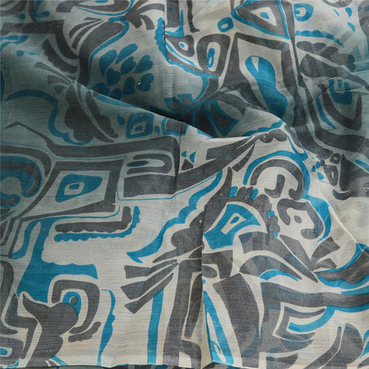 Sanskriti Vintage Gray Sarees Poly Chiffon Printed Sari 5yd Floral Craft Sustainable Fabric