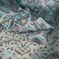Sanskriti Vintage Gray Sarees Poly Chiffon Printed Sari 5yd Floral Craft Fabric