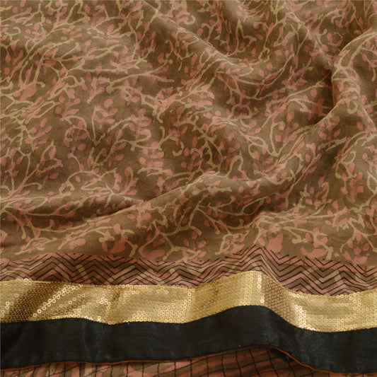 Sanskriti Vintage Green Sarees Pure Georgette Silk Printed Sari 5yd Craft Sustainable Fabric