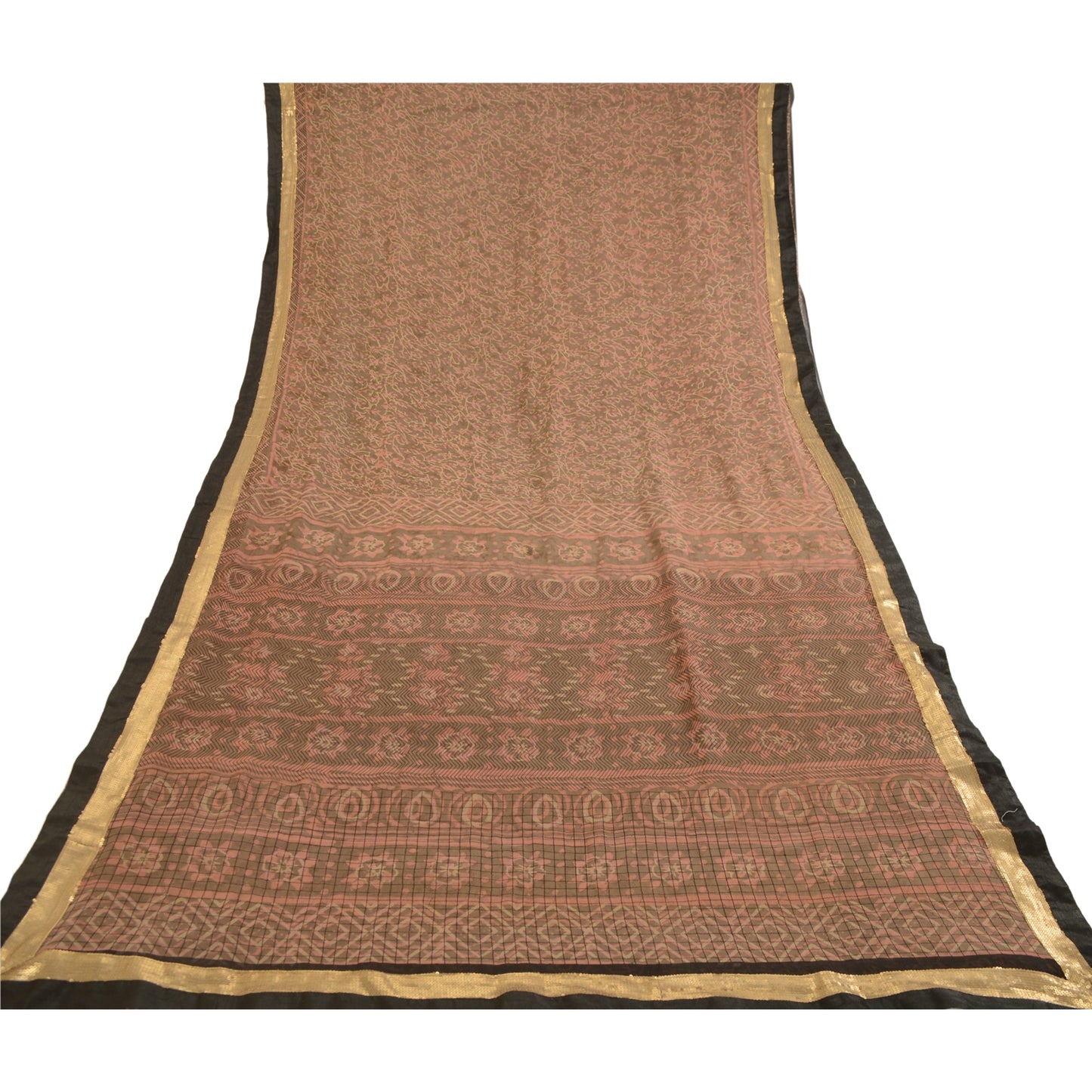 Sanskriti Vintage Green Sarees Pure Georgette Silk Printed Sari 5yd Craft Sustainable Fabric