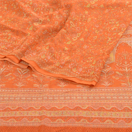 Sanskriti Vintage Indiske Orange Sarier Georgette Trykt Sari 5 m Håndværk Bæredygtigt Stoff
