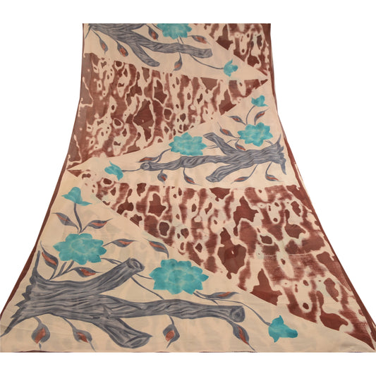 Sanskriti Vintage 100% Pure Georgette Silk Multicolor Printed Sarees 5Yd Craft Fabric Home Decor, Women Floral Outfit, Silk Scrap