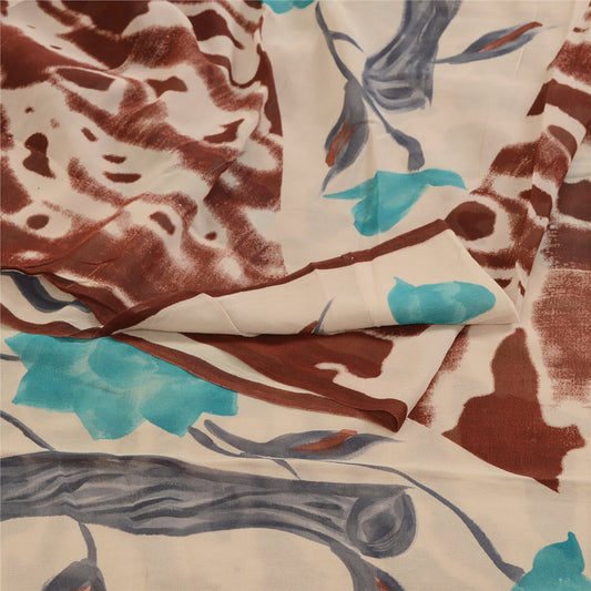 Sanskriti Vintage Multi Sarees Pure Georgette Silk Printed Sari 5yd Craft Sustainable Fabric