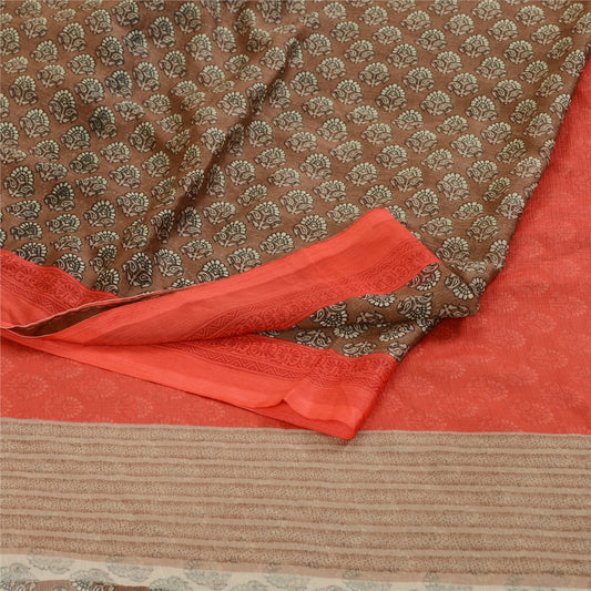 Sanskriti Vintage Sarees Brun Trykt Georgette Sari Blomsterprint 5 m Håndværk Bæredygtigt Stof