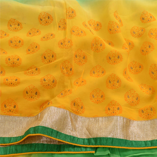 Sanskriti Vintage Sarees Print Embroidered Green Pure Georgette Silk Sari Sustainable Fabric