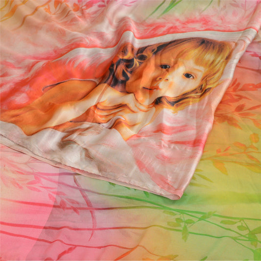 Sanskriti Vintage Sarees Multi Digital Printed Georgette Sari 5yd Håndværk Bæredygtigt Stof