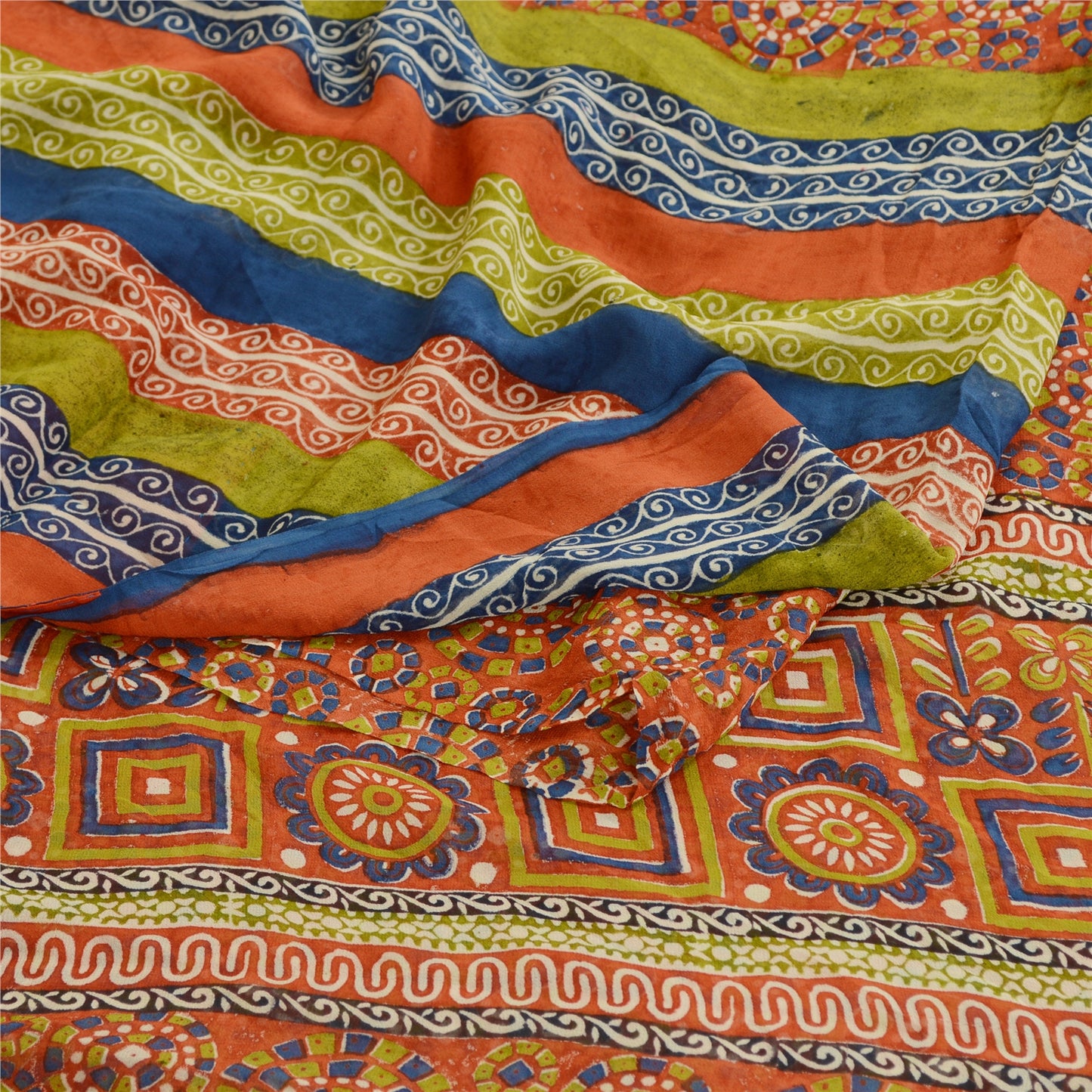 Sanskriti Vintage Sarees Red Pure Georgette Silk Printed Sari Soft Craft Sustainable Fabric