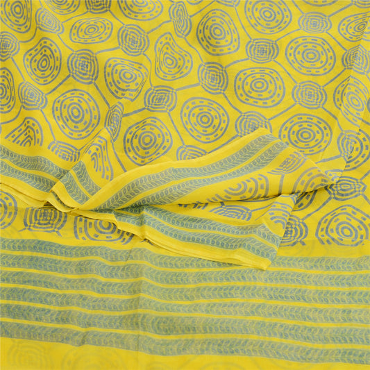 Sanskriti Vintage Sarees Citronblanding Georgette Trykt Sari Dekoration Håndværk Bæredygtigt Stoff