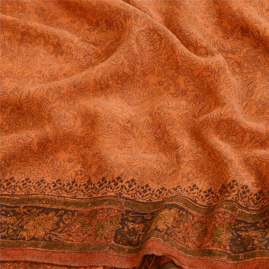 Sanskriti Vintage Saffron Sarees Pure Georgette Silk Printed Sari Craft Sustainable Fabric