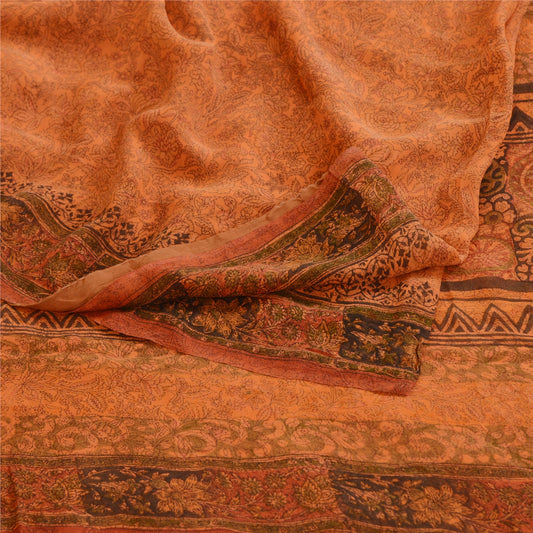 Sanskriti Vintage Safran Sarees Ren Georgette Silke Trykt Sari Håndværk Bæredygtigt Stoff