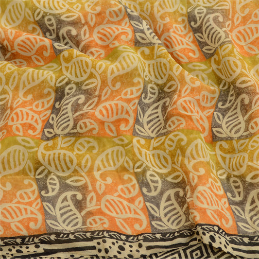 Sanskriti Vintage Multi Sarees Pure Georgette Silk Printed Sari 5yd Craft Sustainable Fabric