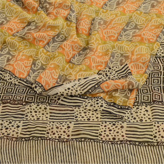 Sanskriti Vintage Multi Sarees Pure Georgette Silk Printed Sari 5yd Craft Sustainable Fabric