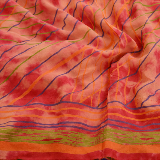 Sanskriti Vintage Red Tie-Dye Sarees Pure Georgette Silk Print Sari Craft Sustainable Fabric