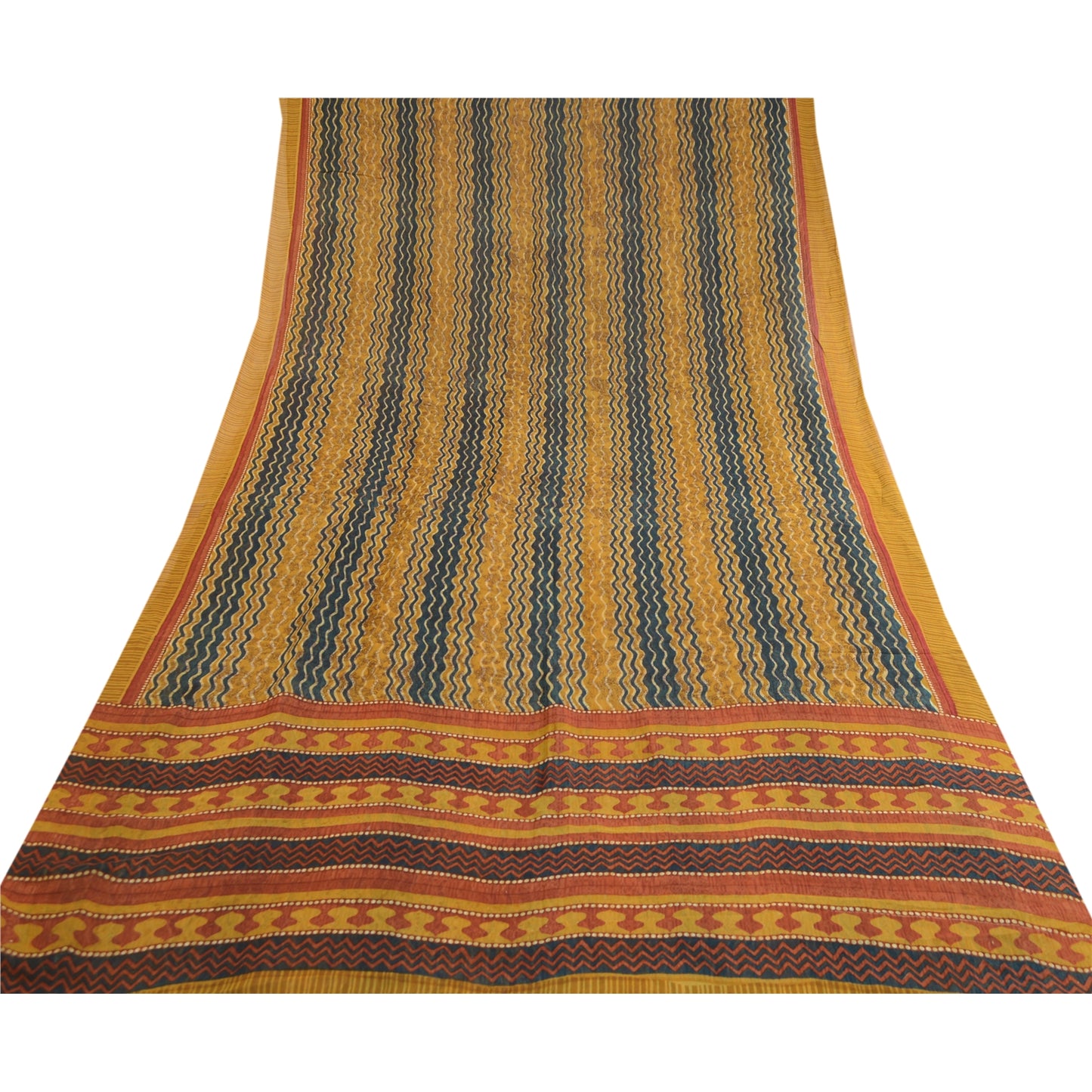 Сари Sanskriti Vintage, зеленое сари из чистого шелка-жоржета с принтом, 5 ярдов, ткань для рукоделия из экологически чистой ткани