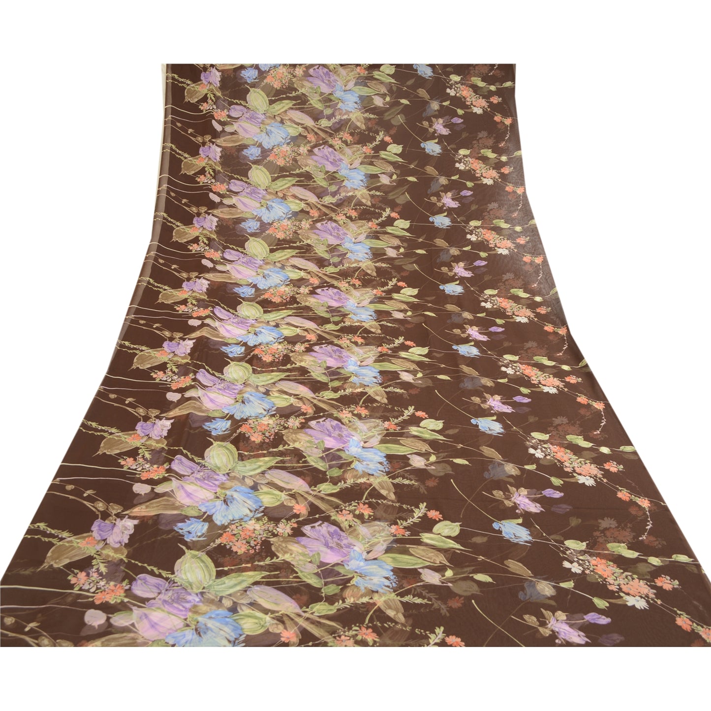 Sanskriti Vintage Sarees Indian Brown Printed Georgette Sari 5yd Craft Sustainable Fabric