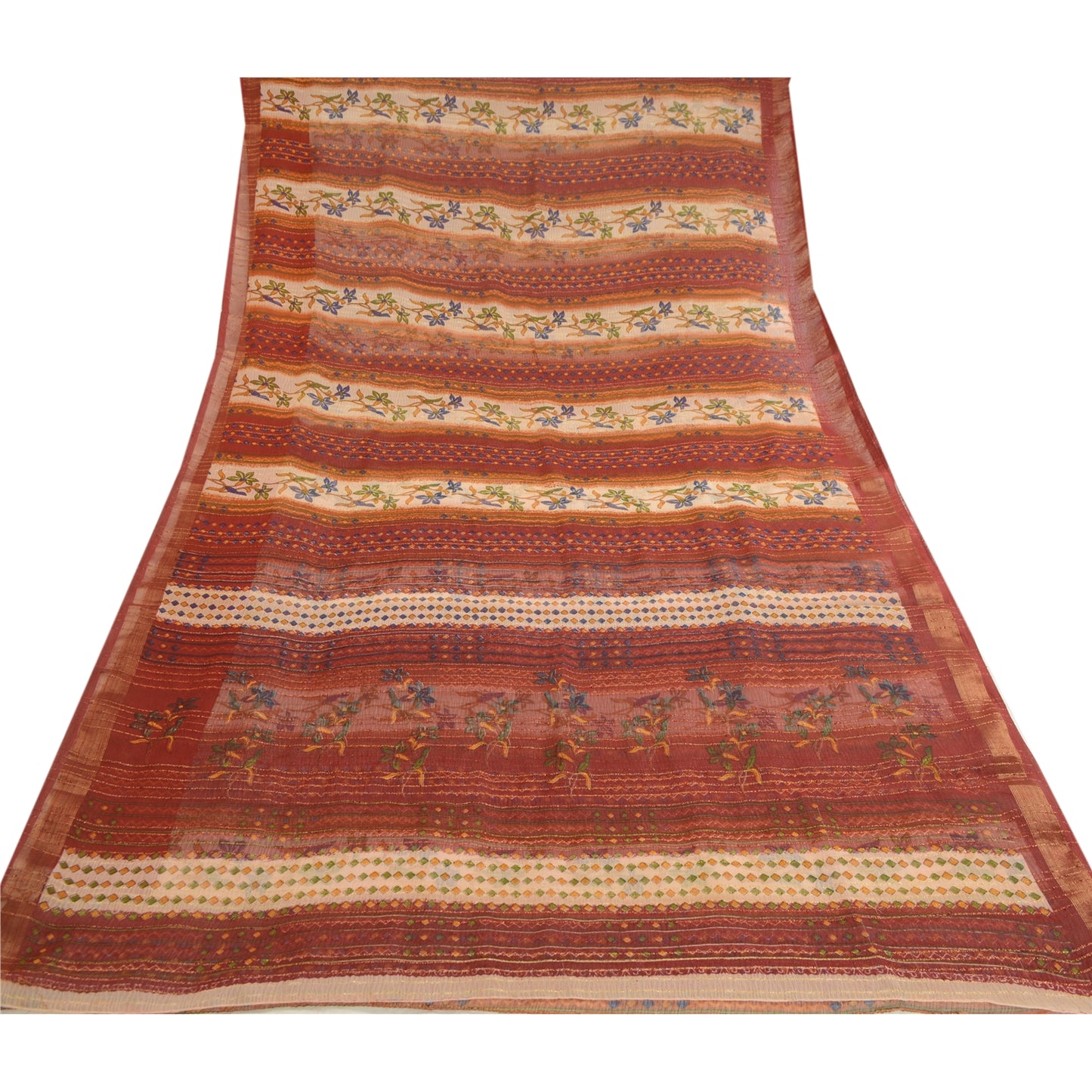Sanskriti Vintage Dark Red Sarees Poly Georgette Silk Printed Sari Craft Sustainable Fabric