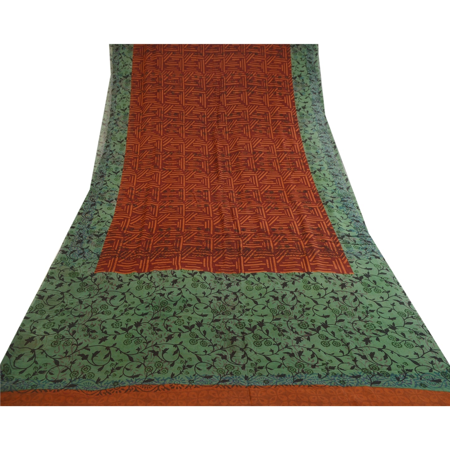Sanskriti Vintage Sarees Brown Printed Pure Georgette Silk Sari 5yd Craft Sustainable Fabric