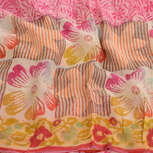 Sanskriti Vintage Sarees Pink Indian Blend Georgette Printed Sari Craft Sustainable Fabric