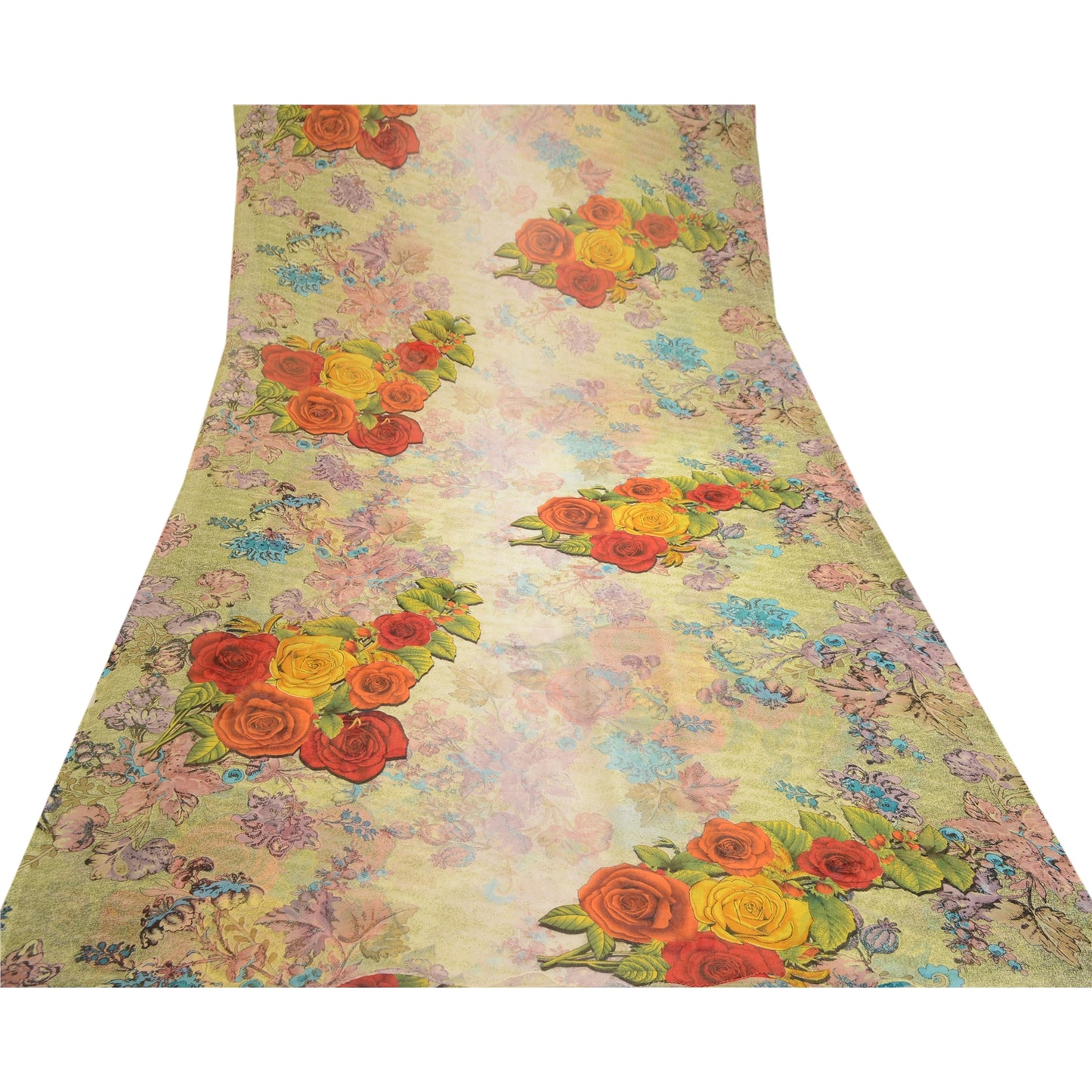 Sanskriti Vintage Sarees Cream Digital Printed Georgette Soft Sari Craft Sustainable Fabric