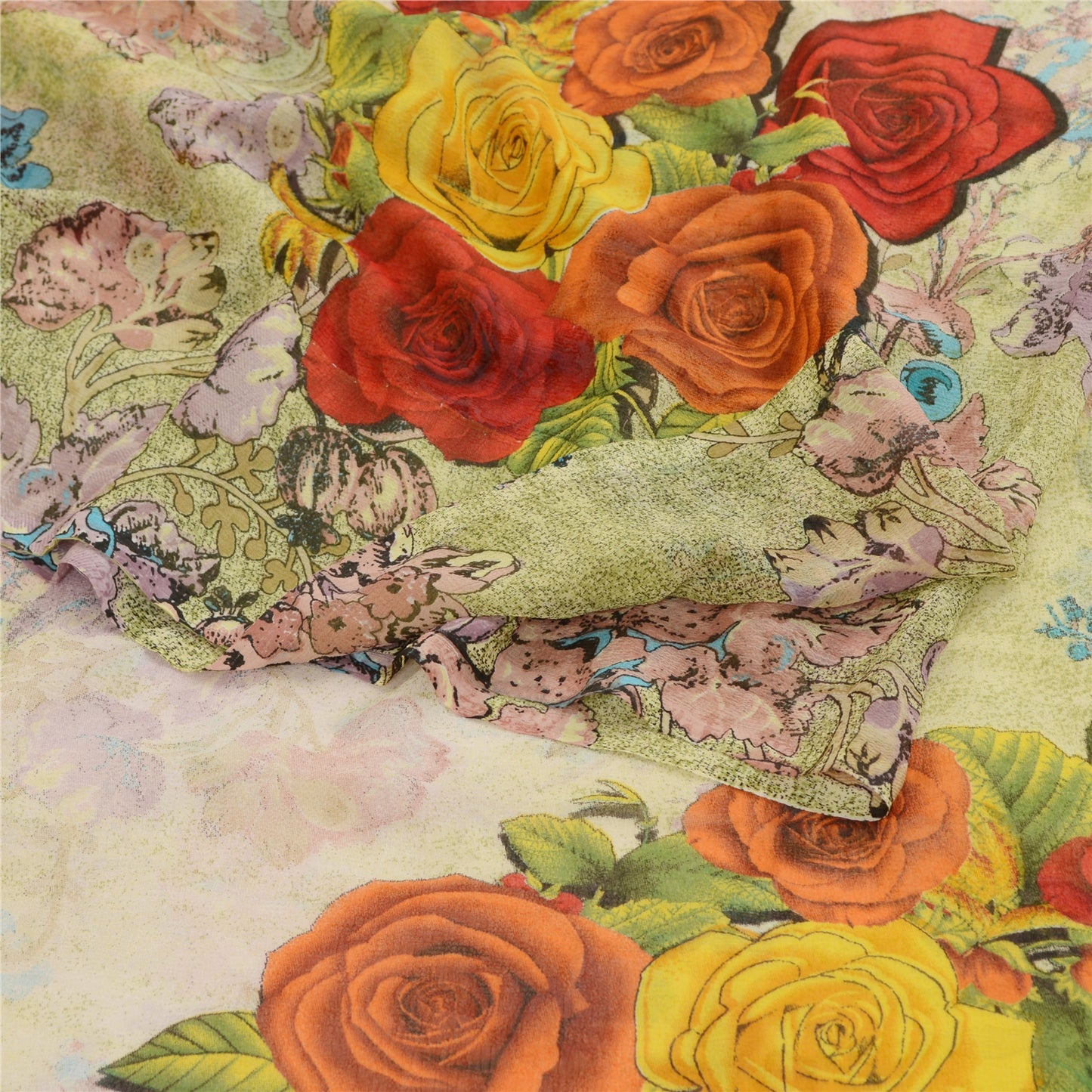 Sanskriti Vintage Sarees Cream Digital Printed Georgette Soft Sari Craft Sustainable Fabric