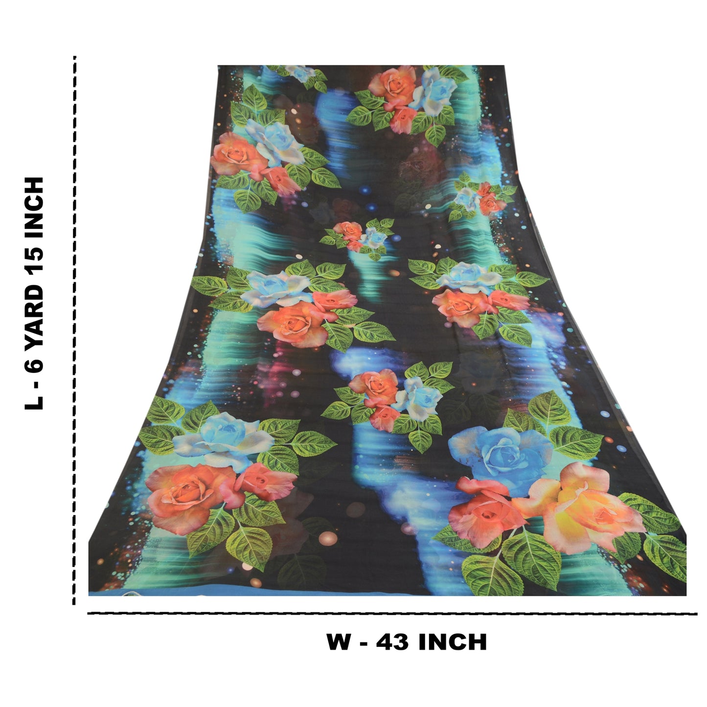 Sanskriti Vintage Sarees Black Digital Printed Georgette Sari Soft Craft Sustainable Fabric