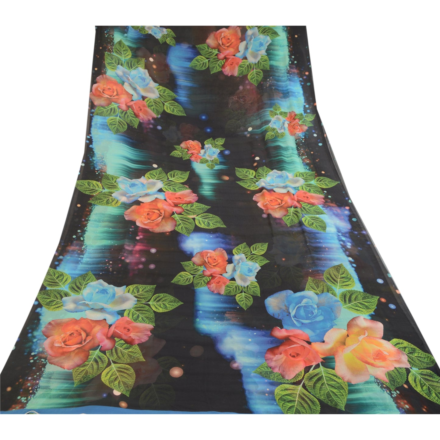 Sanskriti Vintage Sarees Sort Digitalt Trykt Georgette Sari Blødt Håndværk Bæredygtigt Stof